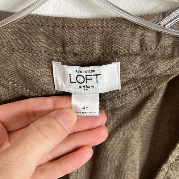 Ann Taylor Loft Women's Linen Jacket Size 4P Green Full Zip Up 3/4 Sleeve V Neck - Picture 4 of 5